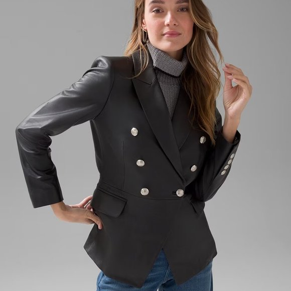 NWT $600 TAGS WHITE HOUSE BLACK MARKET GENUINE LEATHER JACKET BLAZER 00 2 - Picture 2 of 3